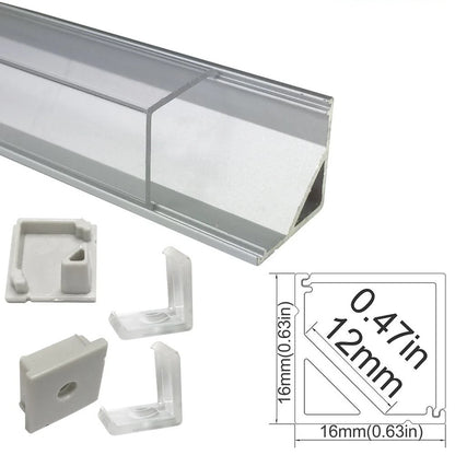 V Shape LED Channel - V01-A 12mm Silver / Black Aluminum Profile | Milky White Cover | Heavy-Duty LED Mounting Track – 1m / 2m / 3m | 50 / 100-Pack