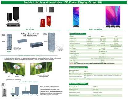 LEP-M Series Foldable LED Digital Signage Poster | 1×2.25m All-in-One Mobile Case | P3.9mm Indoor | Remote-Lift LED Display System