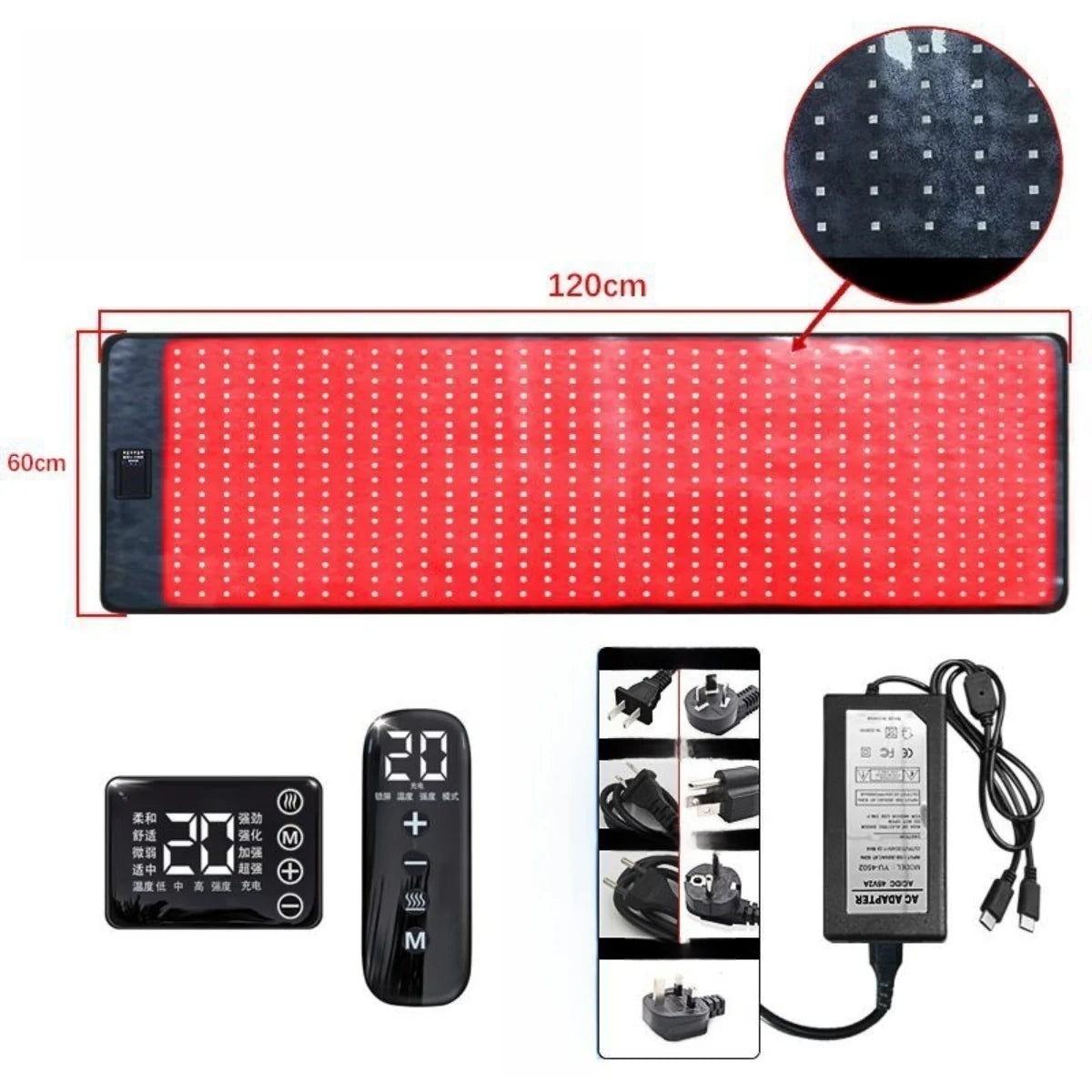 Infrared Therapy Heating Blanket & Mat – 6 Size Options | Red Light 660nm & IR 850nm | Remote Control | Transparent Film | Vibration Massage | 8 Modes & 20 Intensity Levels | for Sleep, Yoga, and Full Body Relaxation | US / EU / UK / AU Plug