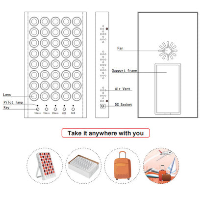 50W Desktop Infrared Therapy Lamp – 40 LEDs | Button Control / Touch Screen | Red Light 660nm & IR 850nm | Dimmable & Timer | AC100–240V | Desktop Stand Design | for Skin | Included Hanging Rope, Protective Goggles | US / EU / UK / AU Plug