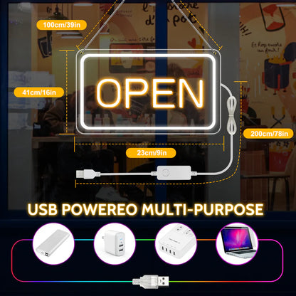 LightingWill LED Open Sign 16"x9" – Bright Neon Light with 5V COB Chip & ON/OFF Switch, Plug-in Open Sign for Stores, Cafes, Bars, Hotels, and Windows