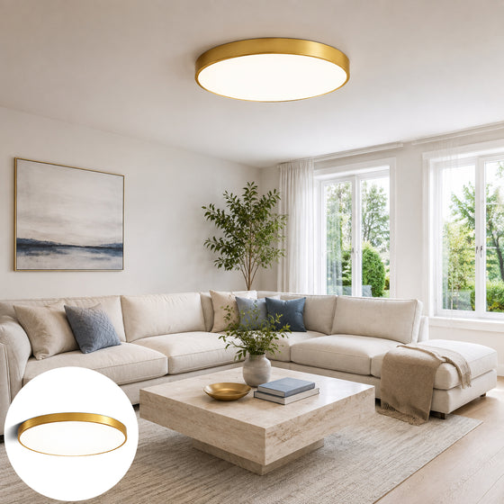 AC 110–130V Gold Round Flush Mount LED Ceiling Lights – 18 / 24 / 32 Inch – 3000K / 4500K / 5000K / 6500K – for Residential & Commercial Lighting – Local Stock (US)