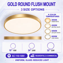 AC 110–130V Gold Round Flush Mount LED Ceiling Lights – 18 / 24 / 32 Inch – 3000K / 4500K / 5000K / 6500K – for Residential & Commercial Lighting – Local Stock (US)