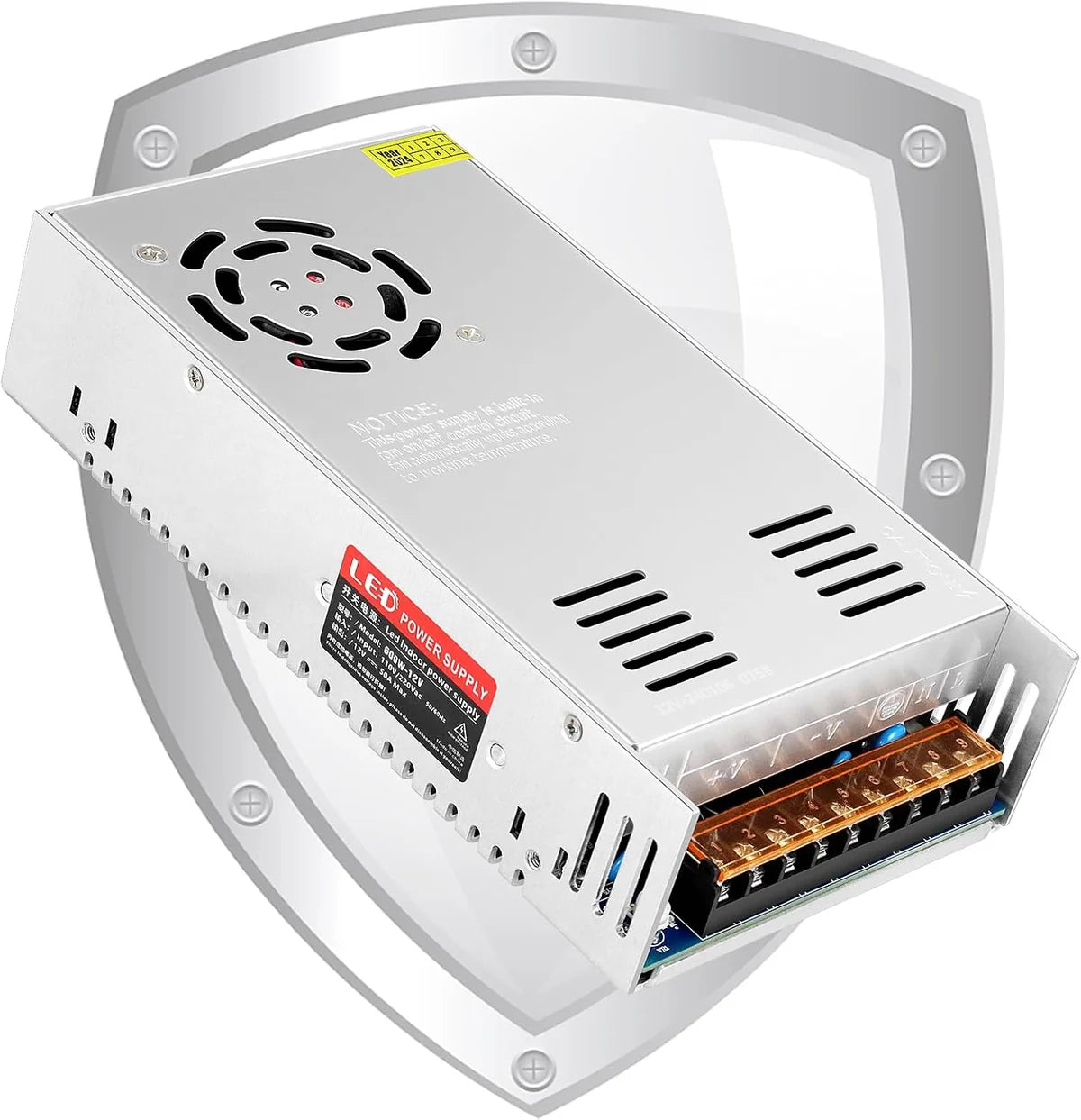 DC 12V/24V 350W–600W Industrial Switching Power Supplies, AC 110/220V Input, High Power LED Driver Transformer, Cooling Fan Metal Case, CE/FCC/RoHS Certified