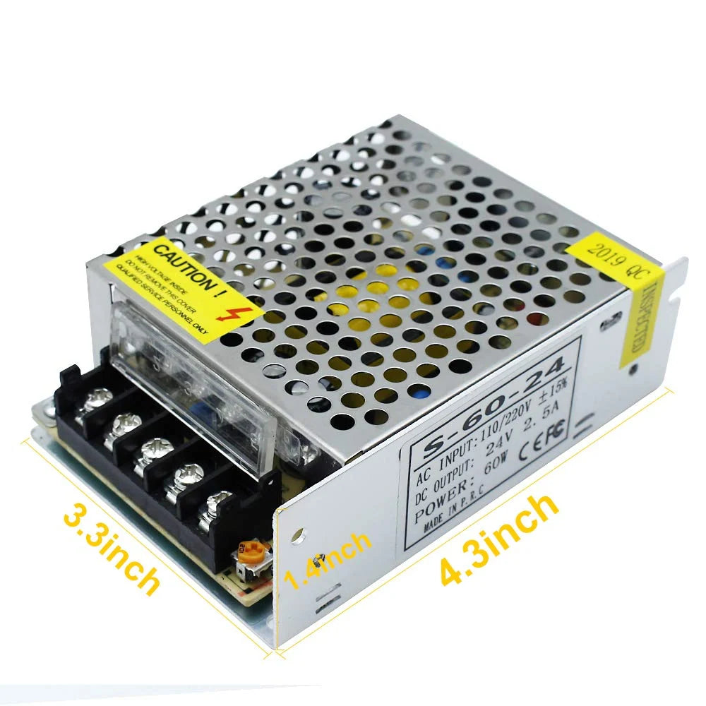 DC 12V/24V 60W–240W Industrial Switching Power Supplies, AC 110/220V Input, Constant Voltage LED Driver Transformer, Metal Case with Screw Terminals, CE/FCC/RoHS Certified