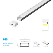 15.5 × 5.9mm LED Aluminum Profiles Kit 610-B – 12mm Inner Width | Silver | Milky White Cover | With Installation Accessories | LED Mounting Track – 1m / 2m / 3m | 50 / 100-Pack