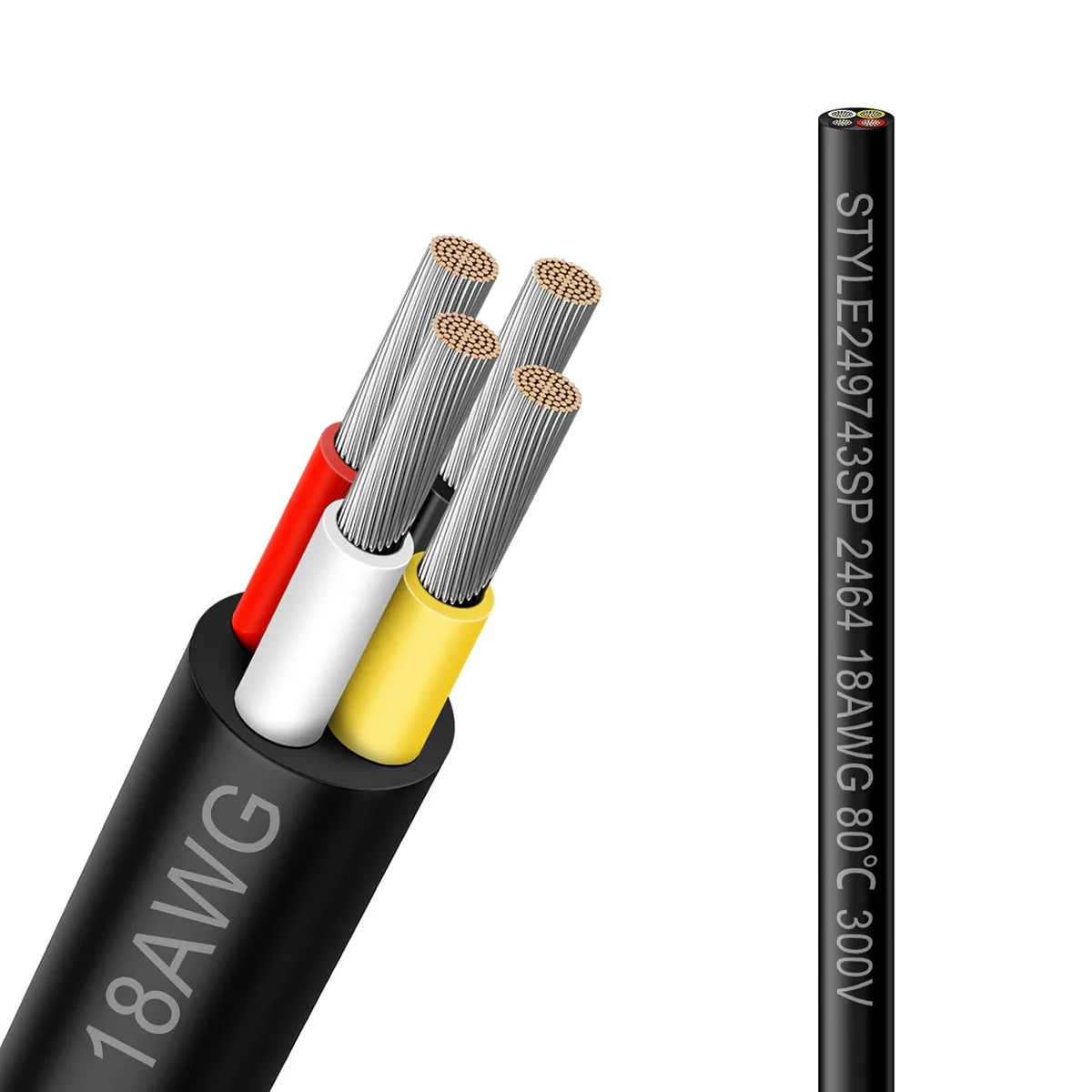 18 AWG 2/3/4/5 Conductor PVC Copper Cable, Black/White Flexible Electrical Wire for Control & LED Wiring – 50m / 500m