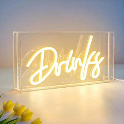 LED Light Box Signs – Rectangular 11.8x5.9 inch | Warm White/Pink | USB Powered | Tabletop Display | For Bedroom Decor, Coffee Corners, Lounge Areas & Entertainment Spaces