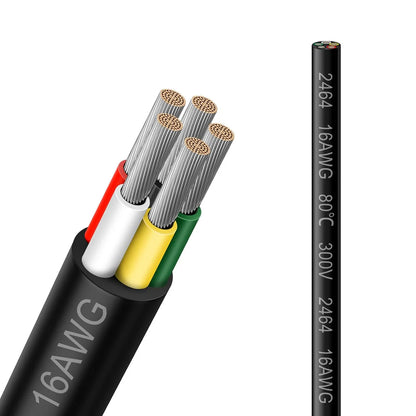 16 AWG 2/3/4/5 Conductor PVC Insulated Copper Cable, Black/White Multi-Core Flexible Electrical Wire – Control Cable for Wiring Systems – 50m / 500m