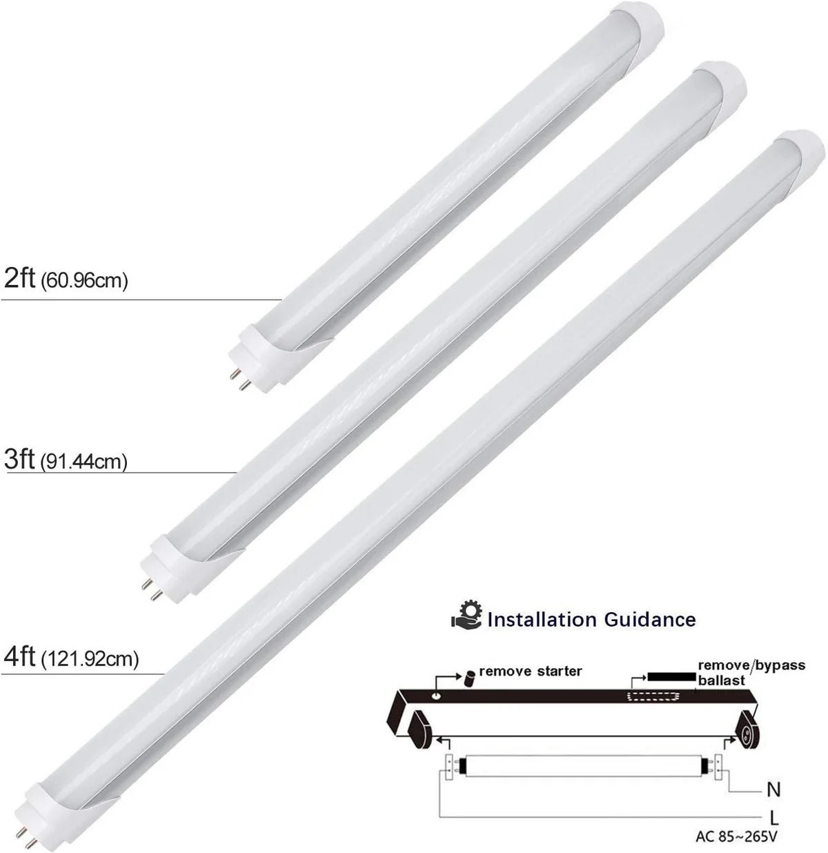 2ft T8 LED Tube Light – 10W – Frosted Cover – Warm / Natural / Daylight White – Ballast Bypass – Non-Dimmable – 20-Pack / 100-Pack