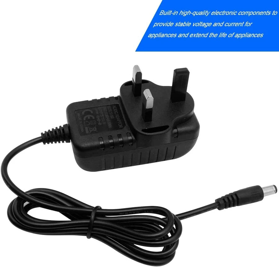 12V Wall Plug LED Adapter 12W/24W, AC 100–240V Input Black Wall Plug LED Adapter with UK Plug - for LED Strip Lights, CCTV and Electronics