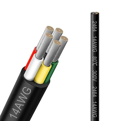 14 AWG 2/3/4/5 Conductor Stranded Tinned Copper Electrical Wire, Black/White PVC Multi-Core Cable – Flexible Control Cable for Electrical Wiring – 50m / 500m (10 Rolls Available)
