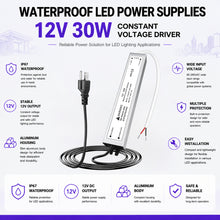30W Outdoor Waterproof Power Supplies, 12V/24V Output, 90-265V Input, Single Output, Aluminum Housing, Outdoor Lighting Projects, CE/RoHS/FCC Certified, US/UK/EU Plug, 1-Pack / 10-Pack