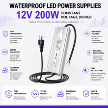 200W Outdoor Waterproof Power Supplies, 12V/24V/36V/48V Output, 90-140V / 175-265V Input, Single Output, Aluminum Housing, Outdoor Lighting Projects, CE/RoHS/FCC Certified, US/UK/EU Plug, 1-Pack / 10-Pack