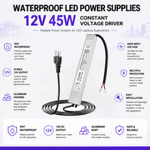 45W Outdoor Waterproof Power Supplies, 12V Output, 90-265V Input, Single Output, Aluminum Housing, Outdoor Lighting Projects, CE/RoHS/FCC Certified, US/UK/EU Plug, 1-Pack / 10-Pack