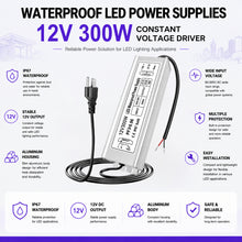 300W Outdoor Waterproof Power Supplies, 12V/24V/36V/48V Output, 90-265V / 90-140V / 175-265V Input, Single Output, Aluminum Housing, Outdoor Lighting Projects, CE/RoHS/FCC Certified, US/UK/EU Plug, 1-Pack / 10-Pack