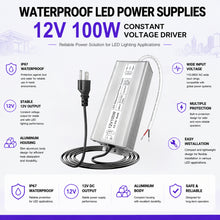 100W Outdoor Waterproof Power Supplies, 12V/24V/36V/48V Output, 90-265V / 90-140V / 175-265V Input, Single Output, Aluminum Housing, Outdoor Lighting Projects, CE/RoHS/FCC Certified, US/UK/EU Plug, 1-Pack / 10-Pack