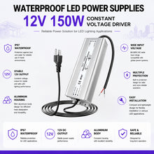 150W Outdoor Waterproof Power Supplies, 12V/24V/36V/48V Output, 90-265V / 90-140V / 175-265V Input, Single Output, Aluminum Housing, Outdoor Lighting Projects, CE/RoHS/FCC Certified, US/UK/EU Plug, 1-Pack / 10-Pack