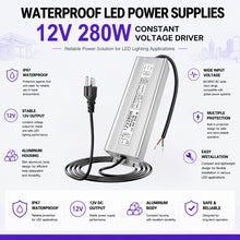 280W Outdoor Waterproof Power Supplies, 12V/24V Output, 90-265V Input, Single Output, Aluminum Housing, Outdoor Lighting Projects, CE/RoHS/FCC Certified, US/UK/EU Plug, 1-Pack / 10-Pack
