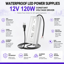 120W Outdoor Waterproof Power Supplies, 12V/24V/36V/48V Output, 90-265V / 90-140V / 175-265V Input, Single Output, Aluminum Housing, Outdoor Lighting Projects, CE/RoHS/FCC Certified, US/UK/EU Plug, 1-Pack / 10-Pack