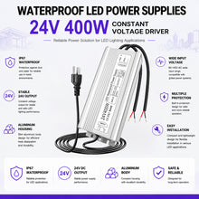 400W Outdoor Waterproof Power Supplies, 12V/24V Output, 90-140V / 175-265V Input, Dual Output, Aluminum Housing, Outdoor Lighting Projects, CE/RoHS/FCC Certified, US/UK/EU Plug, 1-Pack / 10-Pack