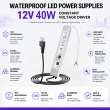 40W Outdoor Waterproof Power Supplies, 12V/24V Output, 90-265V Input, Single Output, Aluminum Housing, Outdoor Lighting Projects, CE/RoHS/FCC Certified, US/UK/EU Plug, 1-Pack / 10-Pack