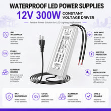 300W Outdoor Waterproof Power Supplies, 12V/24V Output, 90-265V Input, Dual Output, Aluminum Housing, Outdoor Lighting Projects, CE/RoHS/FCC Certified, US/UK/EU Plug, 1-Pack / 10-Pack