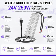 250W Outdoor Waterproof Power Supplies, 12V/24V Output, 90-265V Input, Dual Output, Aluminum Housing, Outdoor Lighting Projects, CE/RoHS/FCC Certified, US/UK/EU Plug, 1-Pack / 10-Pack