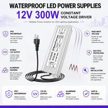 300W Outdoor Waterproof Power Supplies, 12V Output, 90-265V Input, Triple Output, Aluminum Housing, Outdoor Lighting Projects, CE/RoHS/FCC Certified, US/UK/EU Plug, 1-Pack / 10-Pack