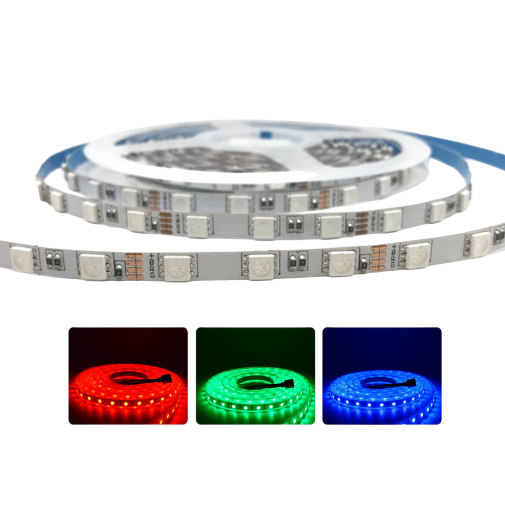 6MM Wide SMD5050 RGB LED Strip Light - DC12V | 6mm PCB | 60 LEDs/M | Non-Waterproof | for Mirror, Kitchen Cabinet, Bedroom | 50/500M