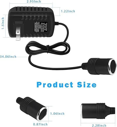 DC 12V Cigarette Lighter Power Supply Adapter 12W–36W, AC 100–240V Input Converter Transformer with US Plug - for Car Accessories, Pumps, Coolers and LED Lights