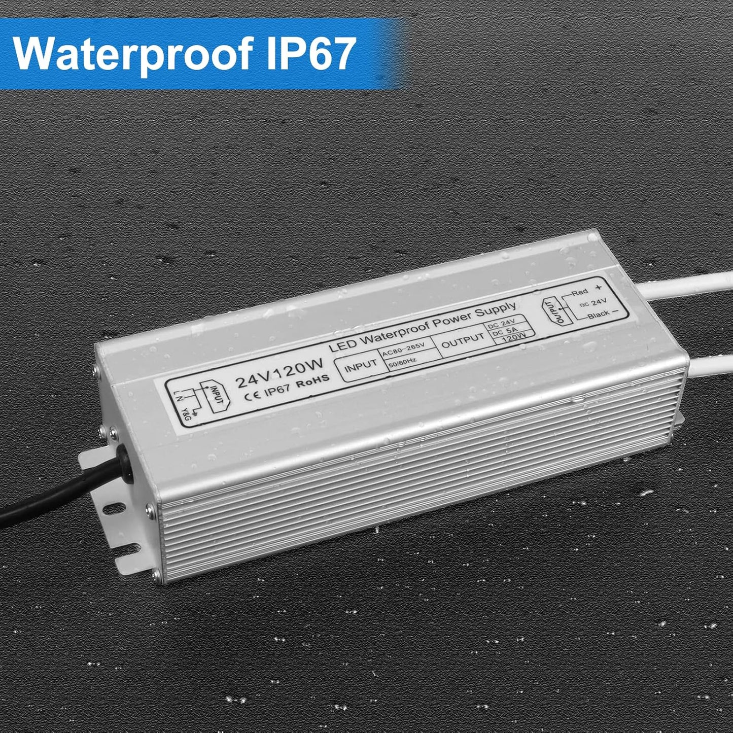 120W Outdoor Waterproof Power Supplies, 12V/24V Output, 90-265V Input, Dual Output, Aluminum Housing, Outdoor Lighting Projects, CE/RoHS/FCC Certified, US/UK/EU Plug, 1-Pack / 10-Pack