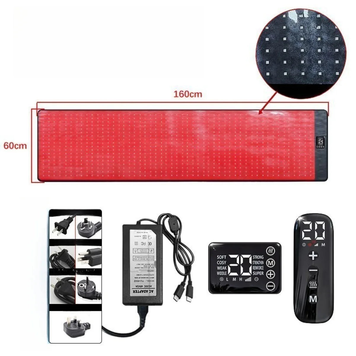 Infrared Therapy Heating Blanket & Mat – 6 Size Options | Red Light 660nm & IR 850nm | Remote Control | Transparent Film | Vibration Massage | 8 Modes & 20 Intensity Levels | for Sleep, Yoga, and Full Body Relaxation | US / EU / UK / AU Plug