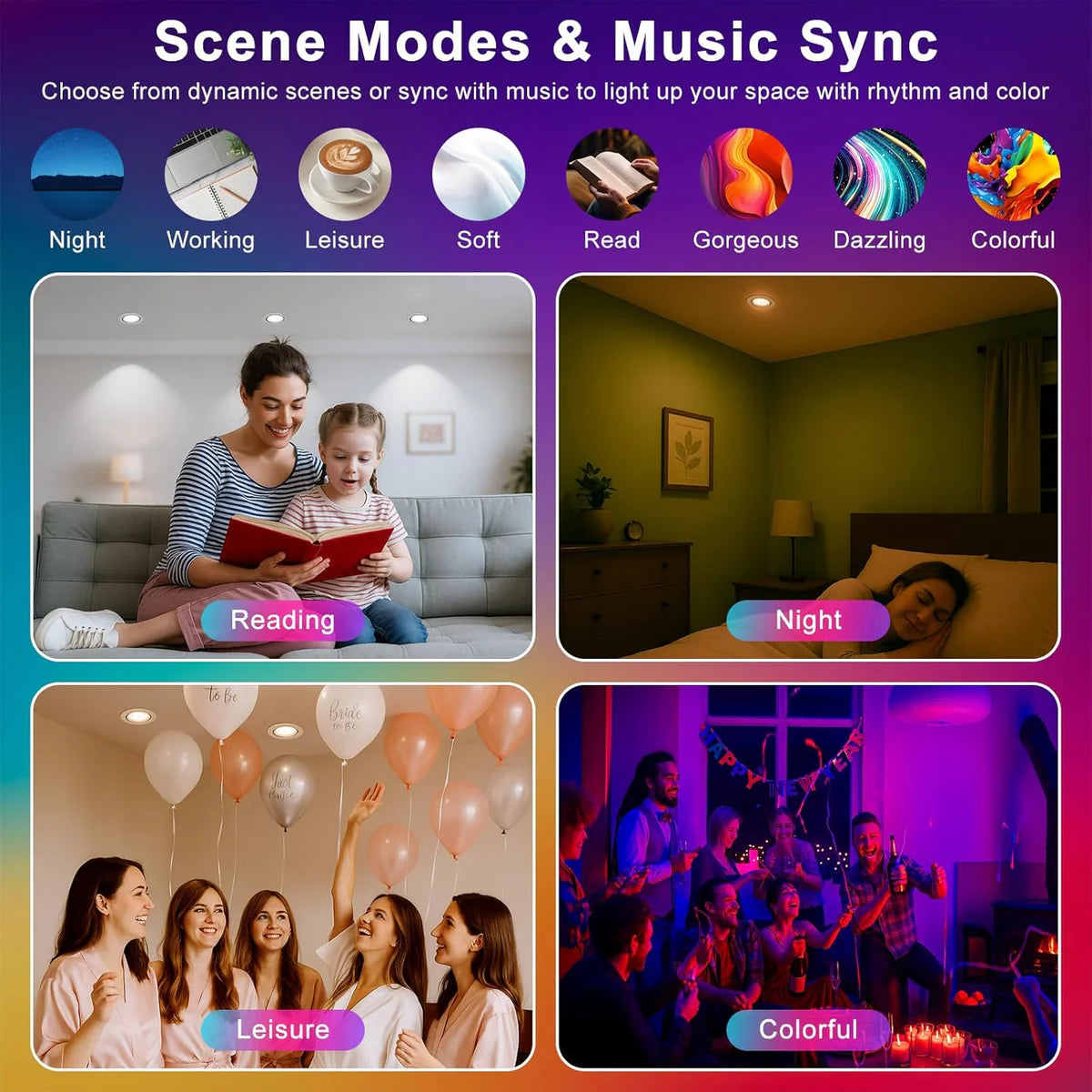 Smart-2W Series COB WiFi Recessed Lighting | 2Inch 5W | Dimmable RGB & CCT 2700-6500K | 100–240V | White Housing | Compatible with Alexa and Google Home || 50 / 100-Pack