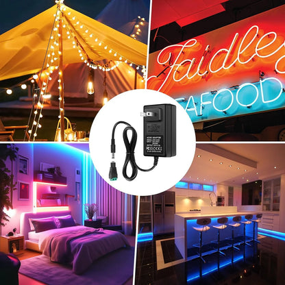 DC 24V Wall Plug LED Adapter 48W/72W, AC 100–240V Input Switching Wall Plug LED Adapter with US Plug, Black Housing - for LED Strip Lights and Electronics