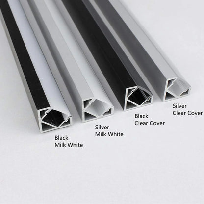 V Shape LED Channel - V03-A 12mm Silver / Black Aluminum Profile | Milky White Cover | Standard LED Mounting Channel – 1m / 2m / 3m | 50 / 100-Pack