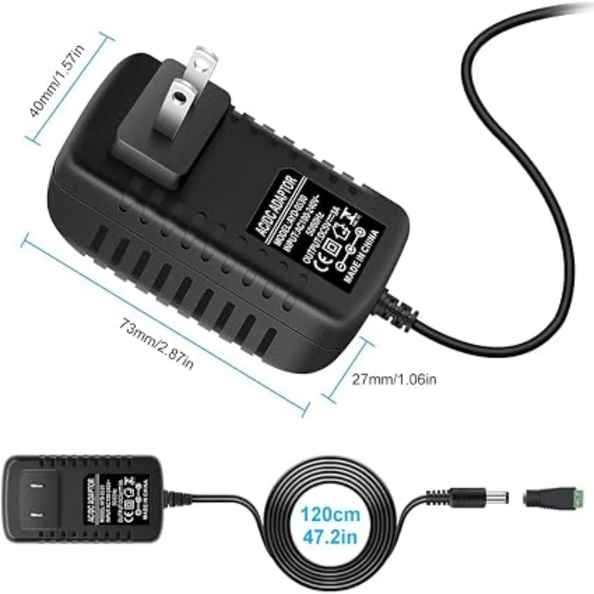 DC 5V Wall Plug LED Adapter 15W, AC 100–240V Input, Black Housing Wall Plug LED Adapter with US Plug - for LED Strip Lights, Routers, USB Devices and Electronics