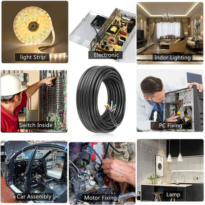 24 AWG 6/7/8 Conductor PVC Control Cable, Black/White Industrial Flexible Wire for Signal & Control Systems – 50m / 500m