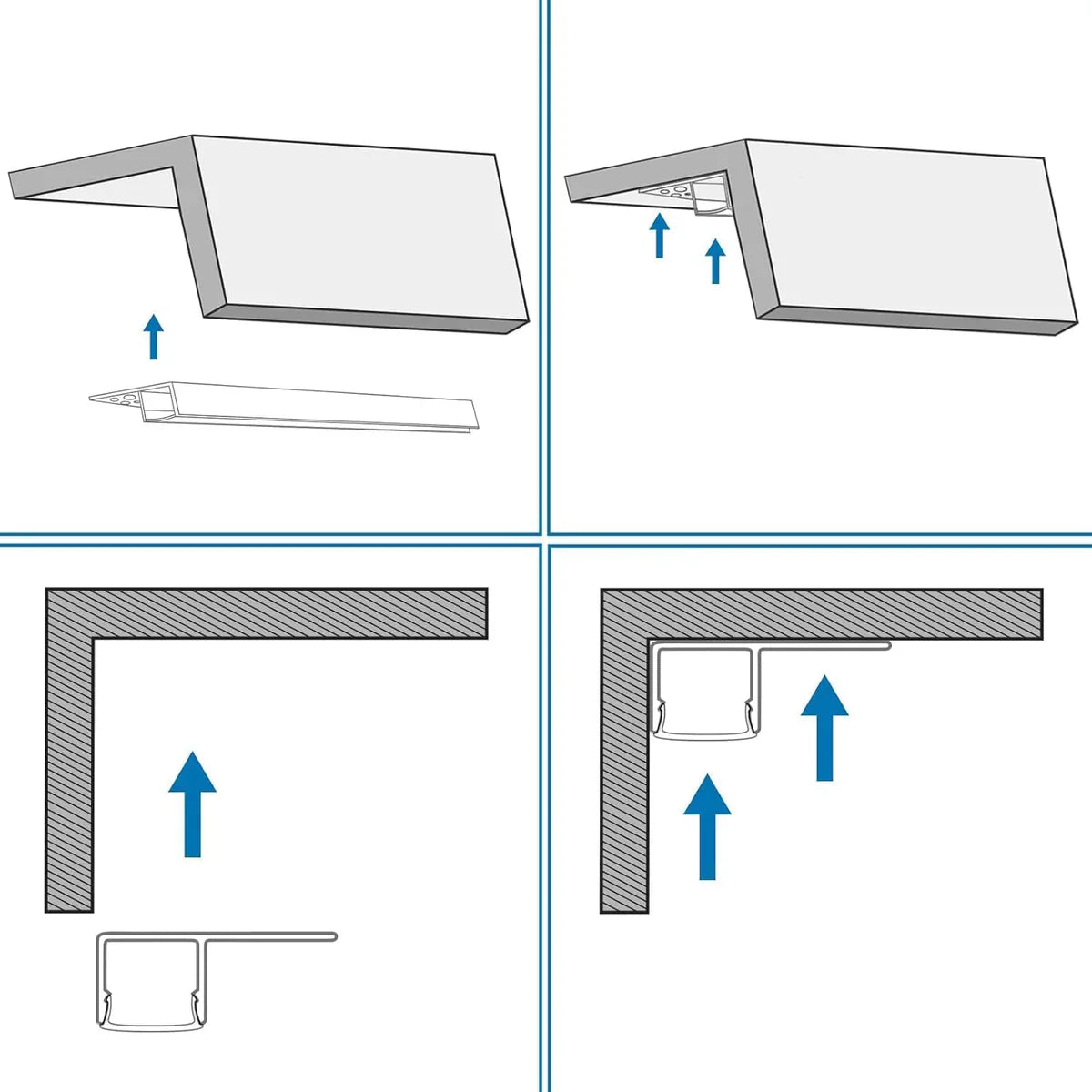 One-Sided Drywall LED Aluminum Profiles – for 1–12mm LED Strip Plaster-in Recessed Profile | Silver | Milky White Cover | 1m / 2m / 3m | 50 / 100-Pack