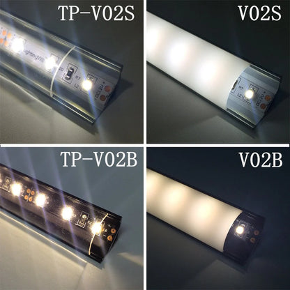 V Shape LED Channel - V02-B 10mm Silver / Black Aluminum Profile | Milky White Cover | Standard LED Mounting Channel – 1m / 2m / 3m | 50 / 100-Pack