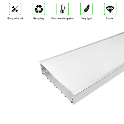 Wide Recessed LED Aluminum Profile Light H20050B – 173mm Inner Width | Silver Housing | Milky White Cover | With Installation Accessories | Flush Mounting Linear Office Lighting | 1m / 2m Length | 10 / 20-Pack