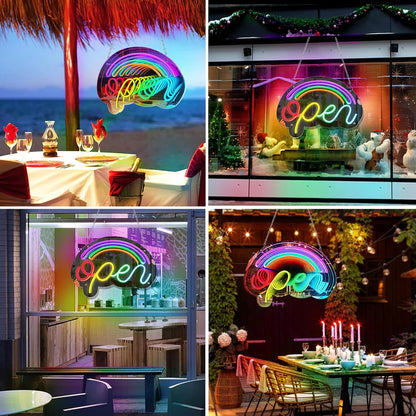 LED Open Neon Sign, Dimmable Open Signs for Business with ON/OFF Switch, 17"x12", 5V USB Powered Rainbow LED Neon Light Sign for Wall Decor, Shop, Bar, Home