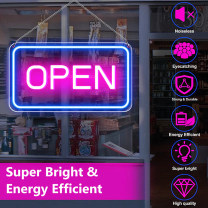 LightingWill Neon Open Sign Light – 16"x9" LED Open Sign with Adjustable Brightness, USB Powered 5V Electric Business Sign for Shops, Bars, Cafes, Hotels, Windows, and Outdoor Use