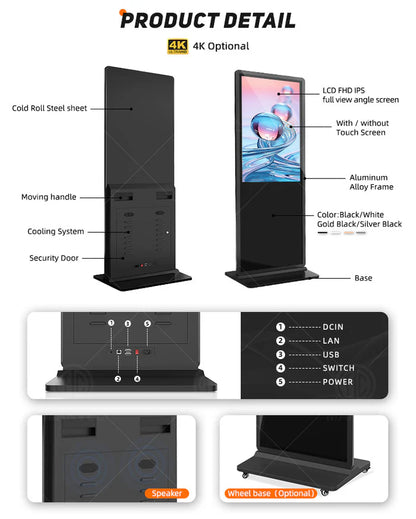 43‘’ Single-Sided Indoor Floor-Standing LCD Advertising Display with Wheel Stand | Android RK3568 2GB+16GB | Non-Touch / Infrared / Capacitive Touch | CMS Preinstalled