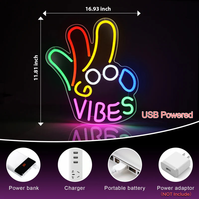 LightingWill Good Vibes “Okay” Neon Sign – Dimmable USB LED Light for Wall Decor, Game Room, Bar, Party – Durable, Safe & Energy-Saving