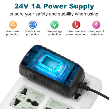 DC 24V Wall Plug LED Adapter 24W, AC 100–240V Input 24V Wall Plug LED Adapter with UK Plug, Black Housing - for LED Strip Lights and Electronic Devices
