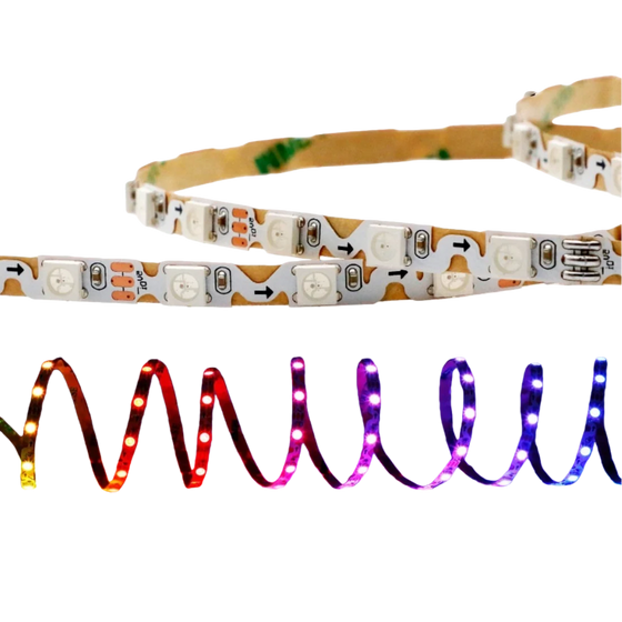 6MM Wide S-Shape RGBIC LED Strip Light - Individually Addressable | DC5V / 12V | 6mm PCB | White PCB | 60 LEDs/M | Non-Waterproof | Flowing Multicolor LED Strip for Party, Decoration, Home DIY Lighting Projects | 50/500M