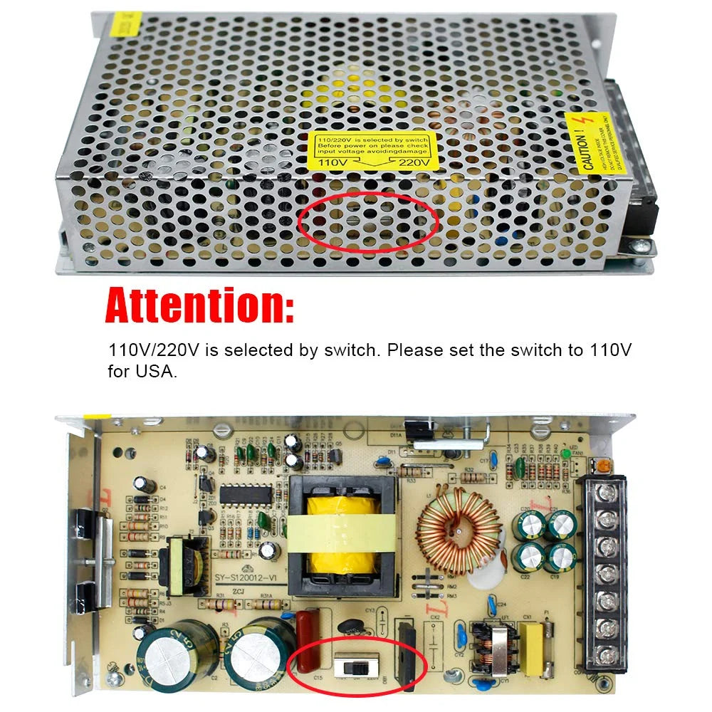 DC 12V/24V 60W–240W Industrial Switching Power Supplies, AC 110/220V Input, Constant Voltage LED Driver Transformer, Metal Case with Screw Terminals, CE/FCC/RoHS Certified