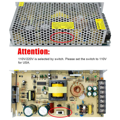 DC 12V/24V 60W–240W Industrial Switching Power Supplies, AC 110/220V Input, Constant Voltage LED Driver Transformer, Metal Case with Screw Terminals, CE/FCC/RoHS Certified