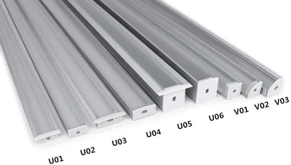 U Shape LED Channel - U01-A 12mm | Silver / Black Aluminum Profile | Milky White Cover | Heavy-Duty LED Mounting Track – 1m / 2m / 3m | 50 / 100-Pack